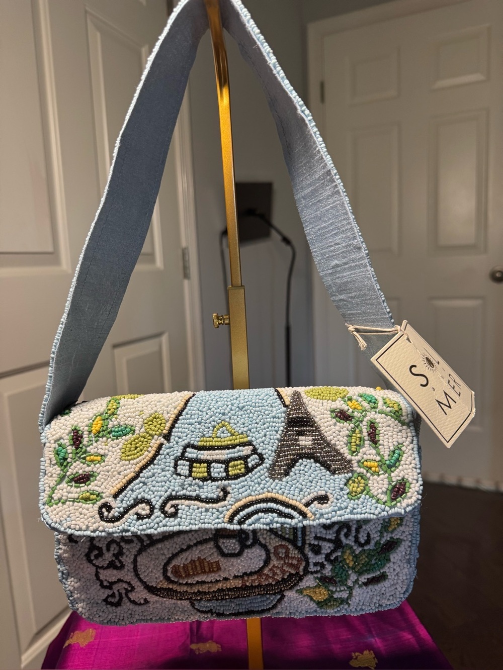 NWT Sol And Mer Beaded Paris Eiffel Tower Flap Shoulder Bag
